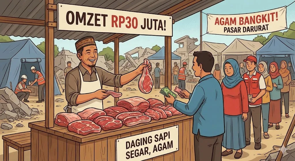 Anomali di Tanah Bencana: Pedagang Daging Agam Raup Rp30 Juta Sehari, Simbol Ketangguhan Ekonomi Warga