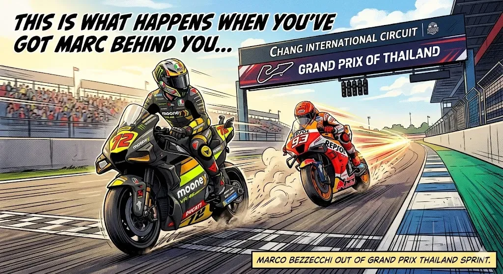 "Efek Marc": Marco Bezzecchi Terjatuh di Sprint Race Thailand Akibat Tekanan Brutal Marquez
