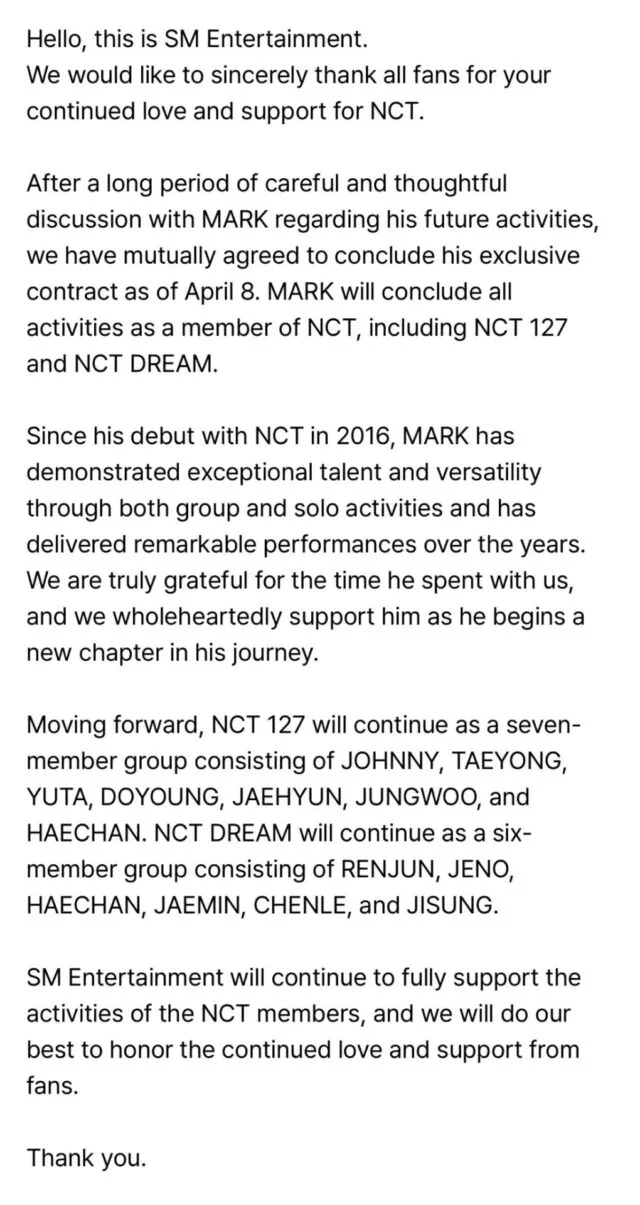 Pesan Berbeda Mark NCT dan Ten WayV Usai Kontrak Berakhir Picu Reaksi Beragam dari Fans