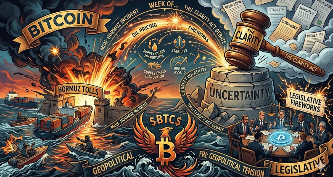 Minggu Geopolitik Bitcoin: Dari Pajak Selat Hormuz hingga "Clarity Act"