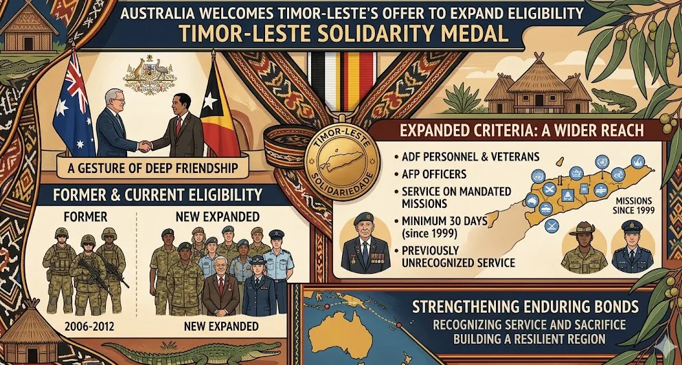 Australia Sambut Perluasan Medali Solidaritas Timor-Leste: Kedaulatan Diplomasi Pertahanan dan Pengakuan Pengabdian di Pasifik