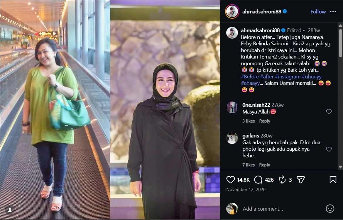 Feby Belinda Diduga Selingkuh, Unggahan Ahmad Sahroni soal Perubahan Istri Disorot